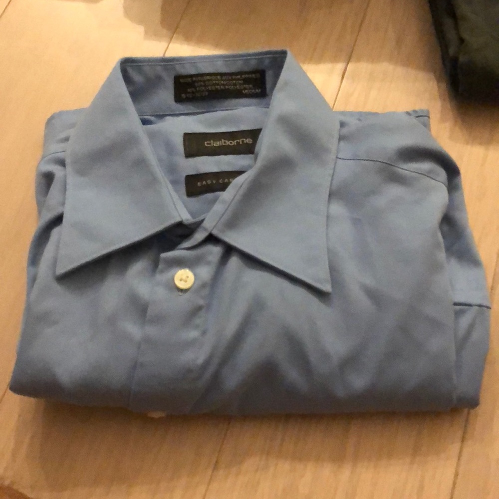 Clairborne M 15.5/32-33 Blue Button Up Dress Shirt
